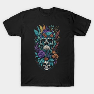 Floral Elegance in Death - Botanical Skull T-Shirt